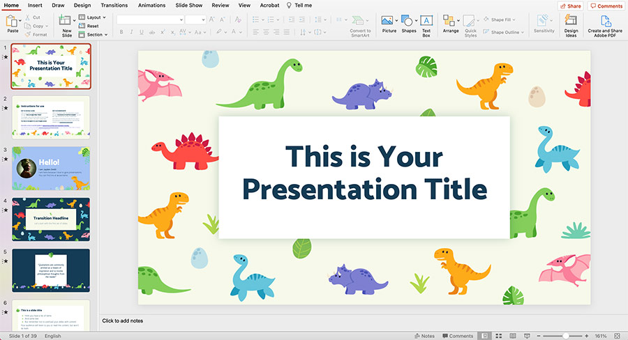 Slide powerPoint đẹp những chú khủng long dễ thương