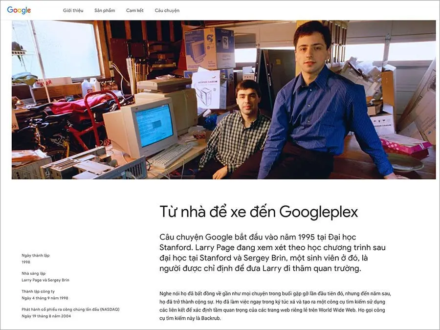 Hai nhà sáng lập Google, Larry Page (trái) Sergey Brin (phải), nguồn: https://about.google/our-story/