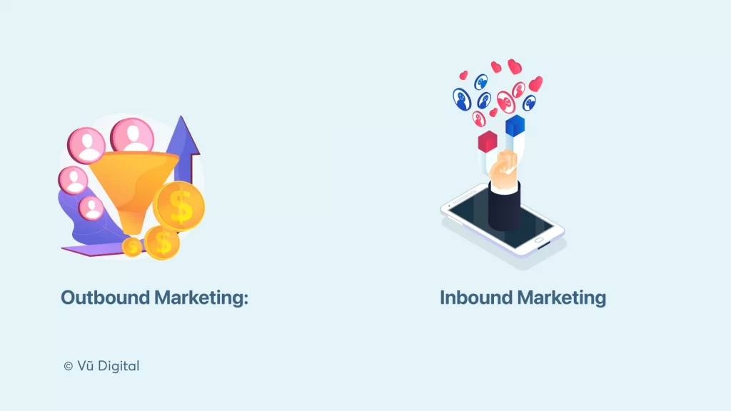 Chiến lược marketing - Outbound Marketing và Inbound Marketing (ảnh: vudigital.co)