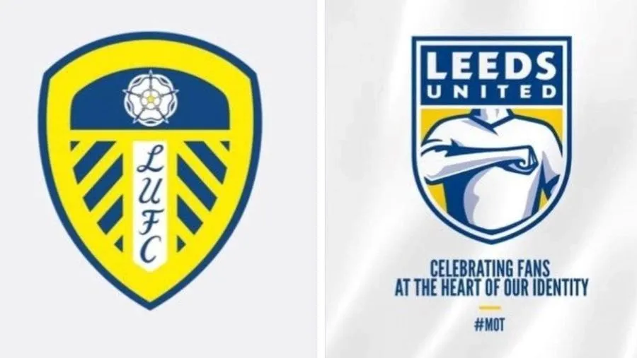 Logo phiên bản truyền thống của Leeds United (trái) và logo phiên bản mới (ảnh: Stuff)