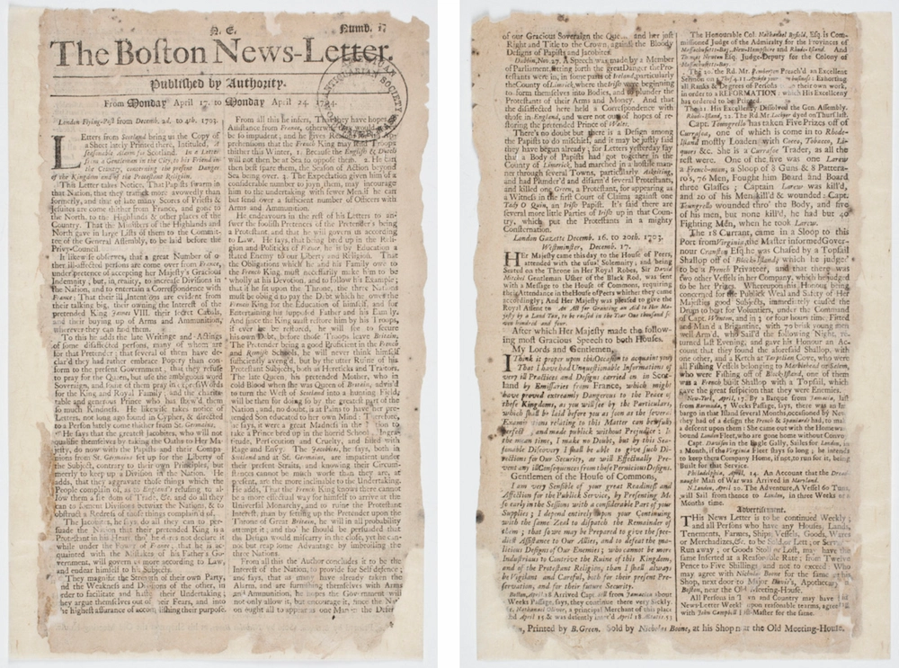 Bài viết quảng cáo đầu tiên của thế giới trên tờ Boston Newsletter (ảnh: American Antiquarian).